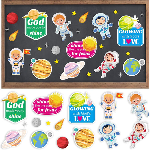 VBS Bulletin Board Set Vocation Bible School Bulletin Board Border Galaxy Astronaut Planet Back to School Religious Board Stickers for Classroom S...