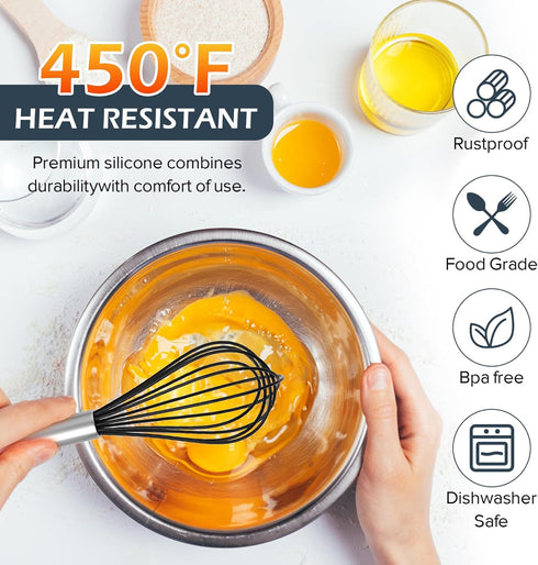 Silicone Whisk, Stainless Steel Wire Whisk Set - 3 PCS Rubber Whisks for Cooking, Non-stick Cookware, Kitchen, Balloon Egg Beater Perfect for Blen...