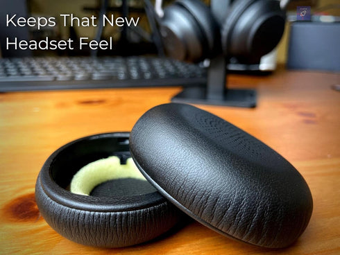 Ear Cushions Pads for Jabra Evolve2 65, Elite 45h, Evolve2 40, Bluetooth and Corded USB Headsets, Global Teck 2pk Replacement Spare Leatherette Ea...