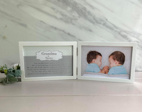The Grandparent Gift Co. Grandma of Twins Poem White Double Hinged 4 x 6 Photo Frame with Ribbon...