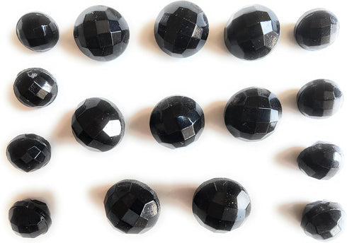 16 Jet Glass Black Buttons Faceted Set Black Ball Buttons for,Blouses, Shirts Etc...