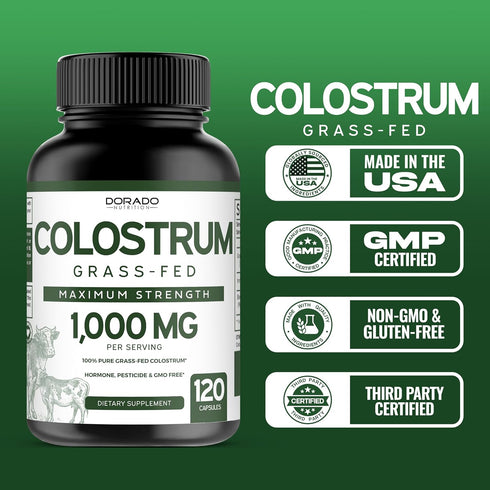 Colostrum Supplement 1000mg Per Serving - (Bovine Colostrum Capsules, Std. to Contain 20% IgG Immunoglobulins) - Grass Fed Colostrum - 120 Vegan C...