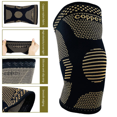 DUJIA Copper Knee Brace for Knee Pain 2 Pack with Patella Gel Pads and Side Stabilizers - Workout,Arthritis Pain Relief and Support (Black+copper,...