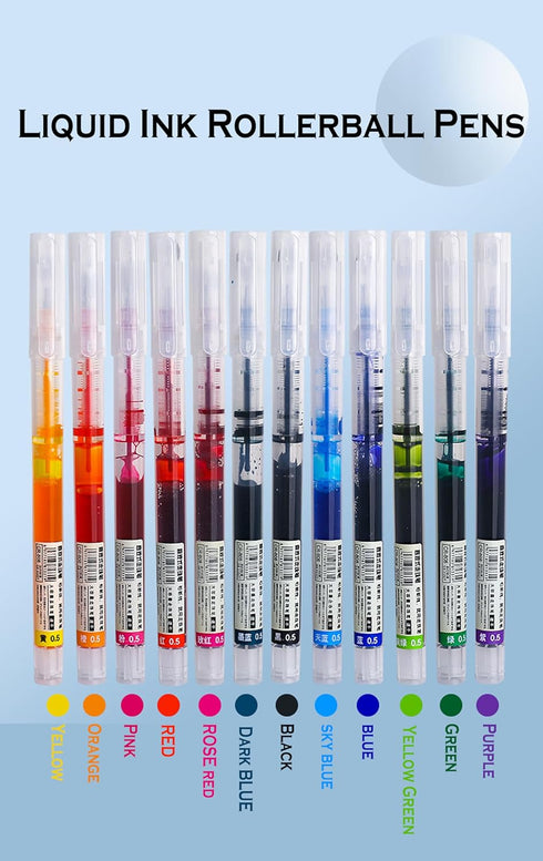12 Colors Gel Ink Pens Rolling Ball pens 0.5 mm Fine Liquid Ink Rollerball Pens Quick Drying and Smooth Writing for Journaling Office Stationery A...