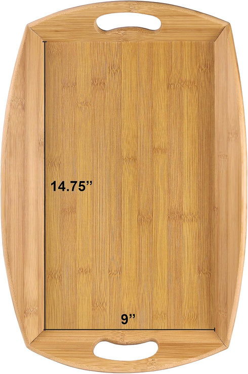 Greenco Bamboo Angular Sides Butler Serving Food Tray with Handles - Can Be Placed On Lap | Trays for Dining | Great for Eating On Couch, Living R...