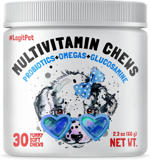 Dog Vitamins - 30 Multivitamins Chews w/Glucosamine Chondroitin, Probiotics Digestive Enzymes and Omegas - Supplement for Overall Health - Joint S...