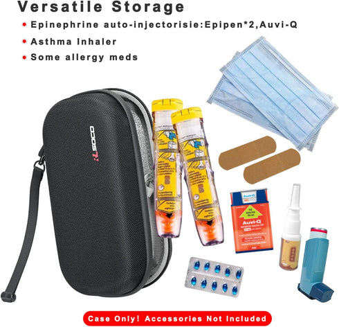 RLSOCO Hard EpiPen Carry Case - Insulated-Medication Waterproof Bag for Allergy and Asthma-Holds 2 EpiPens, Asthma Inhaler, Anti-Histamine, Auvi-Q...