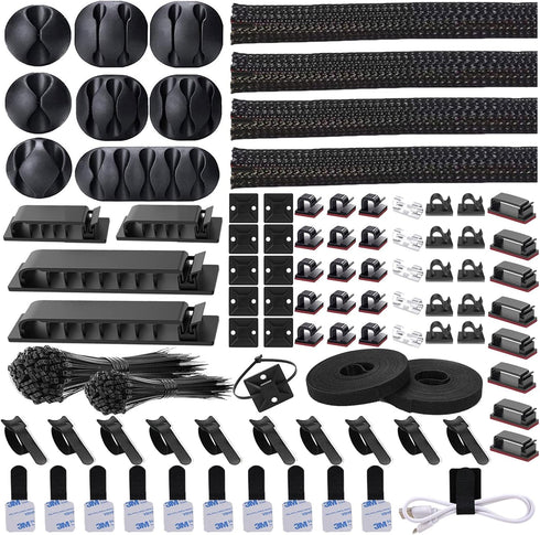 311Pcs Cable Management Organizer Kit 4 Cable Sleeve Split,53Cable Clips 12Cord Clips Holder,22 Cable Ties, 20 Adhesive Wall Cable Tie, 200Fasten ...