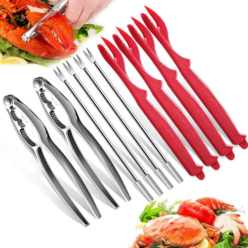 10PCS Crab Nut Crackers and Seafood Tools,Stainless Steel Lobster Crackers and Picks Set,Including 2 Lobster Crab Crackers, 4 Lobster Sheller Kniv...
