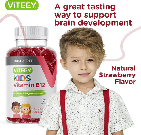 Vitamin B12 for Kids Gummies, 1000mcg - Sugar Free - Metabolism, Natural Energy Support - Vegan, Gelatin Free, Gluten Free, GMO Free - Tasty Chewa...