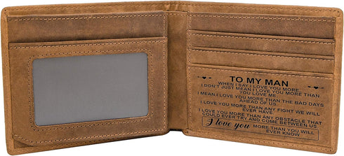 Kenon Personalized Leather Wallet To My Man, Engraved RFID Blocking Bifold Stylish Brown Wallet For Man Valentine's Day Birthday Christmas Gifts...