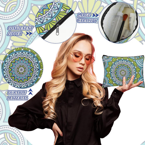Kajaia 12 Pcs Mandala Makeup Bag Bulk Canvas Cosmetic Bag for Purse Toiletry Pouch with Zipper Travel Preppy Makeup Organizer 9.25 x 6.9 Inch Mand...