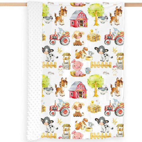 Farm Animals Barn Baby Blanket for Boys Girls, Farm Themed Toddler Soft Minky Blanket with Double Layer Dotted Backing, Newborn Nursery Receiving ...