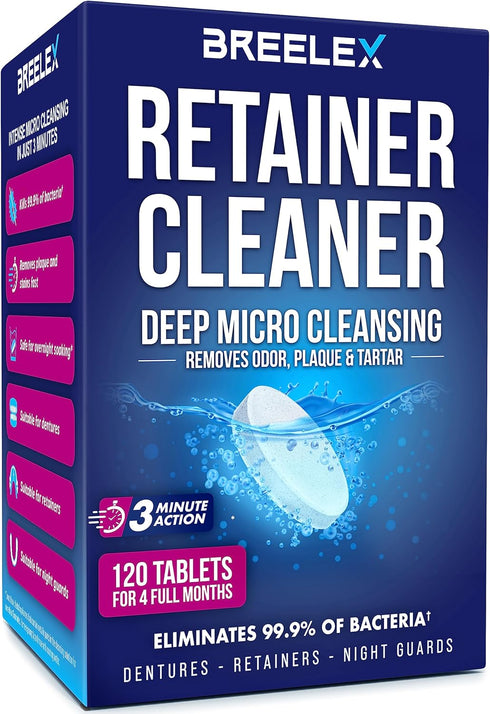 Denture Cleaning Tablets - 120 Retainer Cleaner Tablets for Aligner, Mouth & Night Guard - FSA HSA Approved Products - Dental Cleanser for Nightgu...