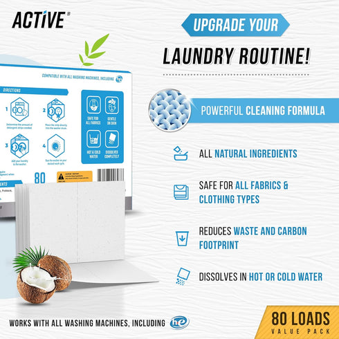 Laundry Detergent Sheets Eco Washing Strips - 80 Loads Package, Free & Clear Liquidless Clothes Washer Sheet, Zero Waste Travel Laundry Strip, Dis...