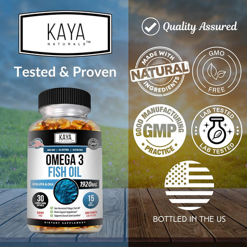 Kaya Naturals Omega 3 Supplement | Nature Made Omega 3 Fish Oil - 100% Pure Sea-Harvested Pelagic Fish Oil with No Fishy Aftertaste - Omega 3 Vita...