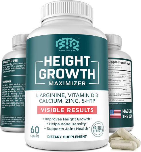 Height Growth Maximizer, Calcium, Vitamin D3 and Zinc Blend Pills, Bone Growth Supplement for Kids and Teens, Bone Strength, Density Support, GMO-...