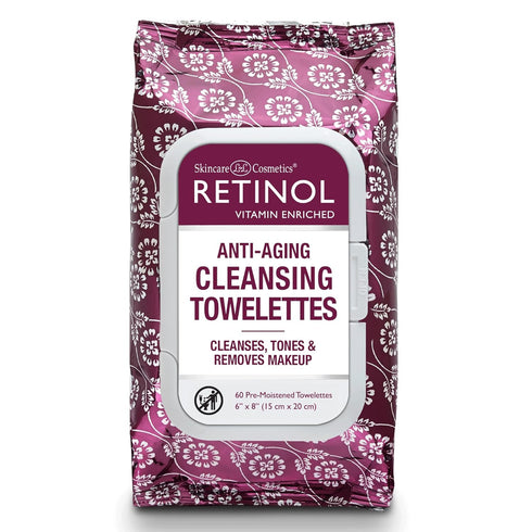Retinol Anti-Aging Cleansing Towelettes – All-in-One Cleanser, Toner & Makeup Remover in a Convenient Pre-Moistened Wipe – On-The-Go Exfoliating, ...