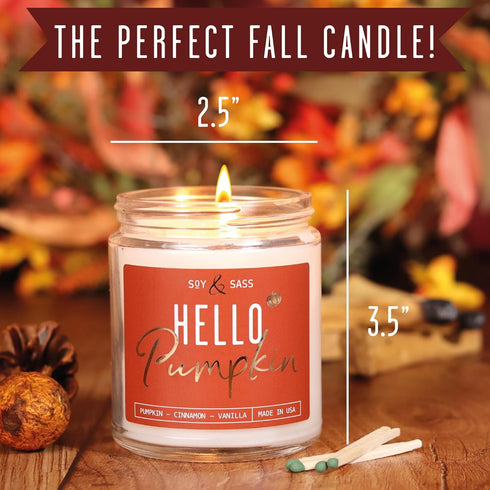 Fall Candles, Pumpkin Candle - 'Hello Pumpkin' Soy Pumpkin Spice Candle I Infused with Essential Oils I Fall Candle Decor, Fall Scented Candle I 9...