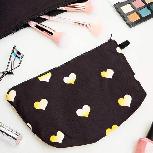 Set of 2 Hearts Makeup Travel Bags for Women Girls, Small Cute Cosmetic Storage Pouch, Toiletry Organizer, Black, 2 Sizes...