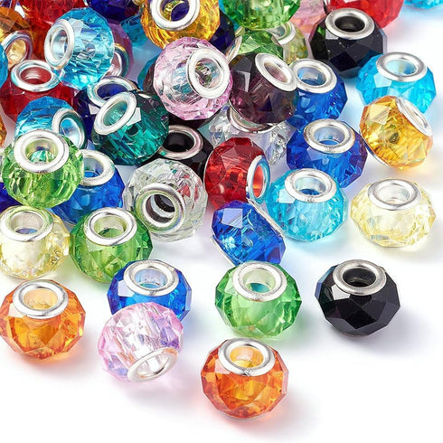 RUBYCA Murano Faceted Beads for Jewelry Making Glass Beads for Bracelets Making Charms European Silver Core Lampwork Spacer Craft Large Hole Bulk ...