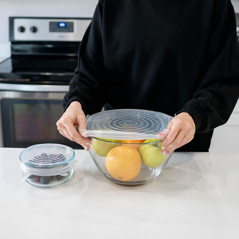 Modfamily Silicone Stretch Lids (7 pack, includes EXCLUSIVE XL SIZE), Reusable, Durable & Expandable to Fit Many Container Sizes & Shapes. Superio...