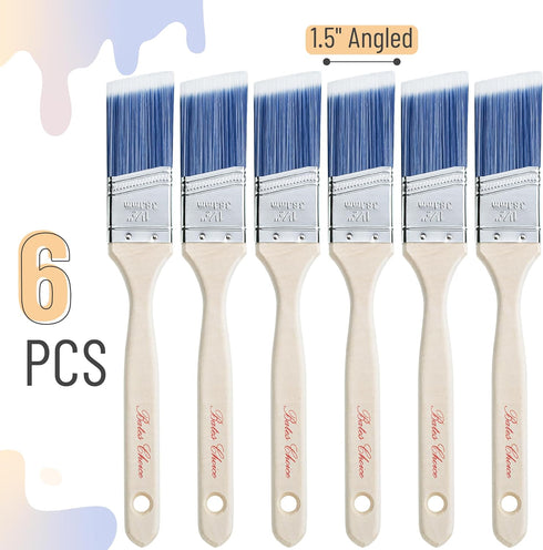 Bates- Paint Brushes, 1.5-Inch, 6 Pack, Treated Wood Handle, Paint Brushes for Walls, Stain Brush, Wall Paint Brushes, Furniture Paint Brush, Pain...