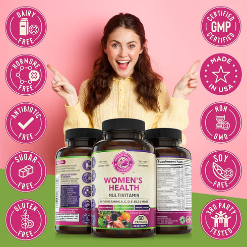 Womens Daily Multivitamin Multimineral Supplement for Energy, Mood, Focus, Hair, Skin & Nails. Made for Women with 30+ Nutrients, Fruit & Energy B...