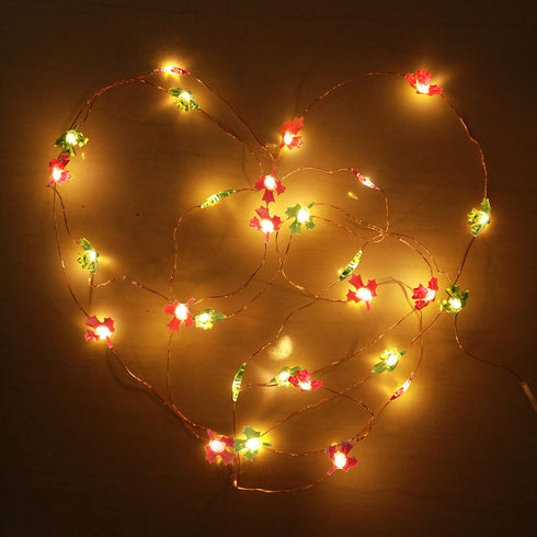 FURORA LIGHTING Red & Green Maple Leaf LED Fairy Lights with 6/18 Timer, 20 LED Warm Night Lights, 90-Inches of Magical Fairy Lights for Room Déco...