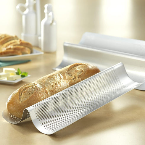 USA Pan Aluminum Nonstick Perforated Italian Loaf Pan, 2-Well...