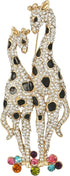 EVER FAITH Austrian Crystal Black Enamel Lovely Mother Giraffe and Child Family Brooch...