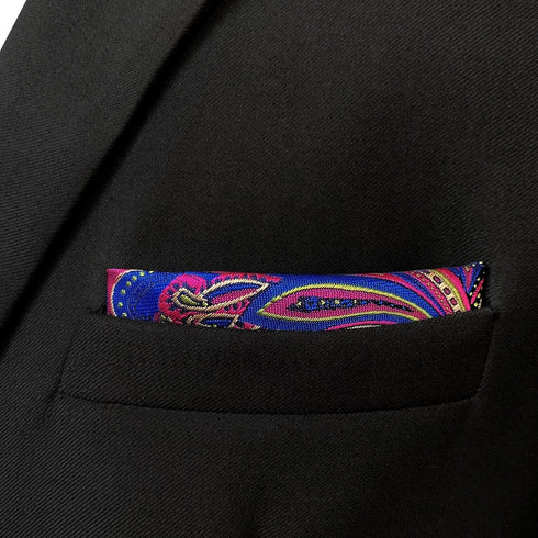 S&W SHLAX&WING Multicolored Fuchsia Pink Blue Matching Pocket Square Only...