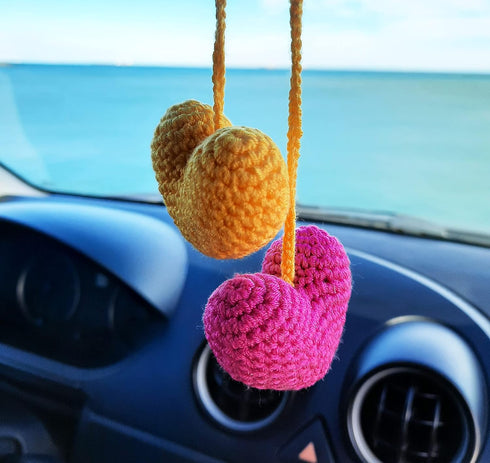 Hearts Crochet Handmade Car Rearview Mirror Hanging Ornament Car Interior Accessories...