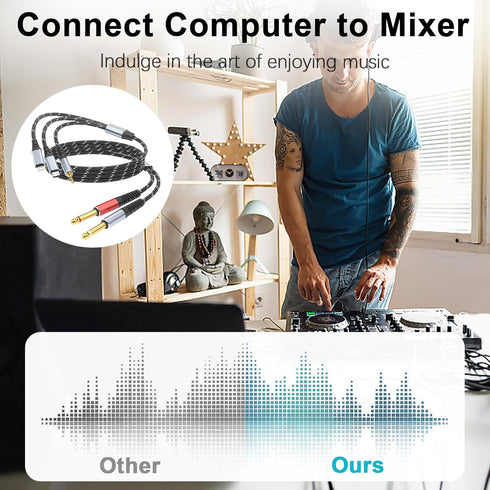 Lightning to Dual 6.35mm 1/4" TS Mono Stereo Y-Cable Splitter,3 in 1 to Dual 1/4-inch Audio Cable, Compatible with smartphones, computers, phones/...