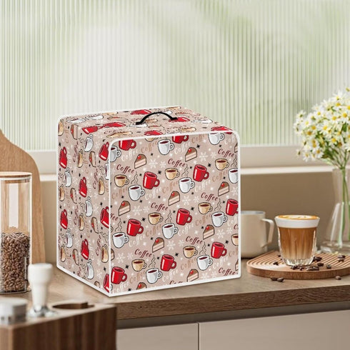 Coffee Printed Coffee Maker Cover with Top Handle, Foldable Large Appliances Cover Dustproof Washable Protective Cover Fits Kitchen Bar Home Dinin...