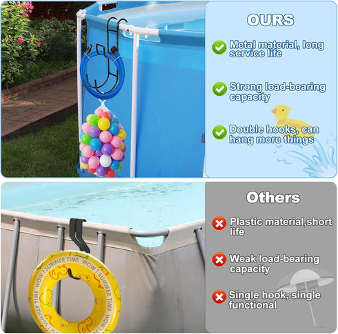 2PCS Pool Pole Hanger Swimming Pool Fence Hooks,Poolside Pool Leaf Skimmer Net Holder Outdoor Hooks for Hanging Pool Equipment Fit 3.26'' or Less ...