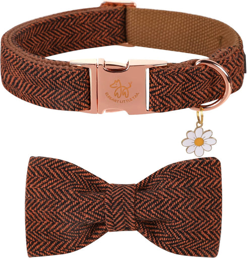 Elegant little tail Halloween Dog Collar with Bow - Herringbone Orange Dog Collar Bow Cotton Durable Bowtie Collar Pet Dog Collar for X-Large Dogs...