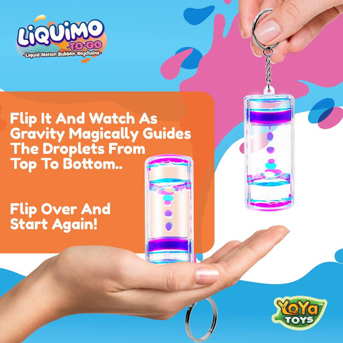 YoYa Toys Liquimo To Go Toys for Kids - Set of 4 Liquid Motion Bubbler Keychains - Liquid Timer for Play, Calming Toy for Kids, Fidget Keychain, S...