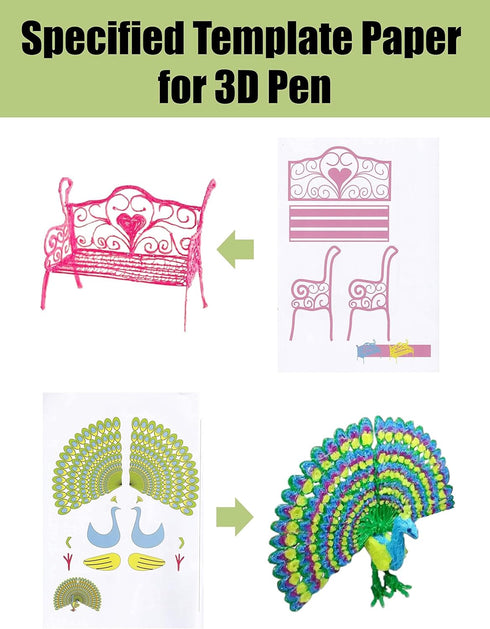 3D Printing Drawing Book, Reusable Colorful 40 Patterns Thick Paper Template with a Clear Plate, Painting Graffiti Template for 3D Pen Kids DIY Gi...