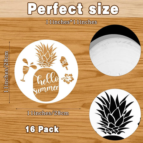 Chuangdi 16 Pcs Large Round Stencils for Painting on Wood Welcome Summer Stencils Welcome Seasonal Reusable Stencils Snowflake Plastic Templates D...