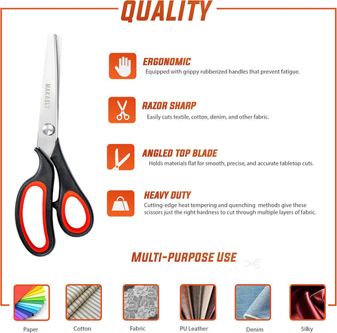 Pinking Shears - Fabric Craft Scissors with Decorative Edge, Zig Zag Blade, Professional Sewing Shear for Fabric/Leather/Paper (Red)...