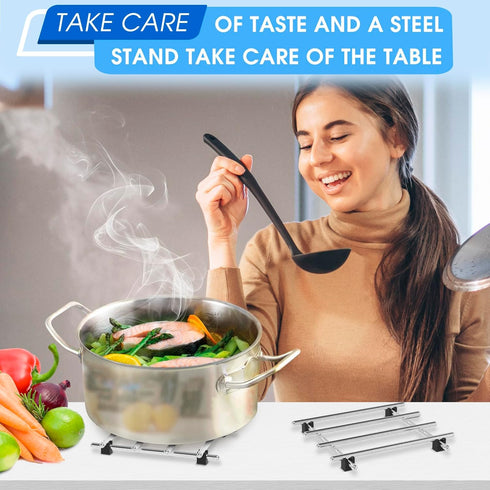 2 Pcs Metal Trivets for Hot Dishes – Stainless Steel Trivet Set | 7" x 7", Heat & Rust-Resistant | Rubber Anti-Slip Feet for Countertops & Tables ...