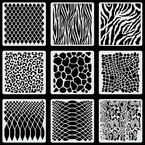 CINPIUK 9PCS Animal Print Cookie Stencils for Cake Painting, Safari Animal Print Airbrush Stencil includes Snakeskin Leopard Zebra Alligator Scale...