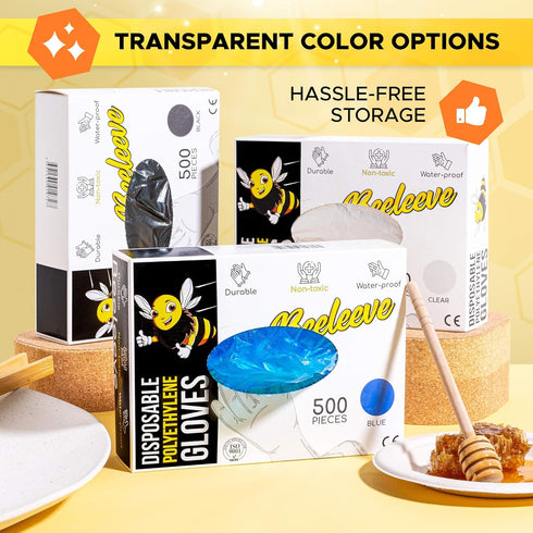 [500-Box Disposable Plastic Poly Gloves - One Size Fits Most - Color Variants - Single-Use Hand Covers for Food Safe Handling, Preparation, Kitche...
