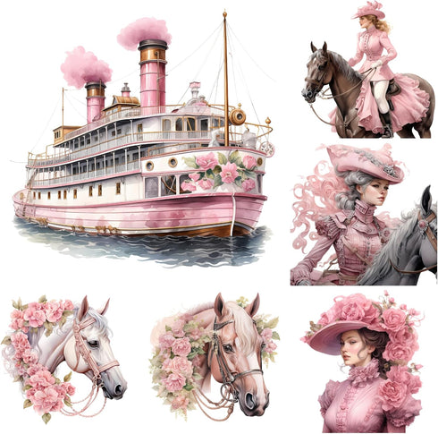 72 Pcs Pink Victorian Era Scrapbook Stickers Set, Aesthetic Sticker for Scrapbooking and Journaling, Junk Journal Supplies, Bullet Journals Materi...