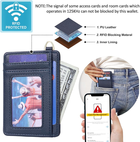 OIDERY Slim Minimalist Wallet Front Pocket RFID Blocking Card Holder Wallets for Men Women (Lichee Dark Blue)...
