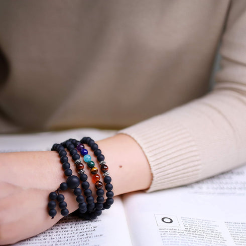 COAI 108 Japa Mala 7 Chakra Stone Wrap Bracelet Necklace...