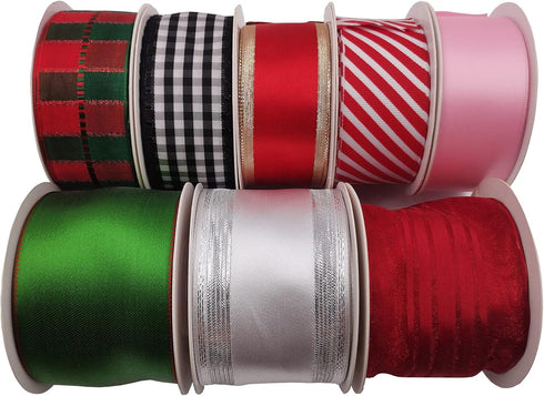 Wired Satin Ribbon Reversible Red Green Ribbon for Christmas Decoration,Wreath Bow,Floral Craft,2-1/2 Inch X 10 Meters...