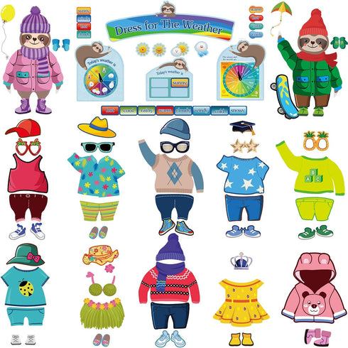 103 Pieces Weather Chart Bulletin Board Set for Classroom Dress Weather Chart for Preschool Decoration Seasonal Bulletin Board Cutout Set for 100t...