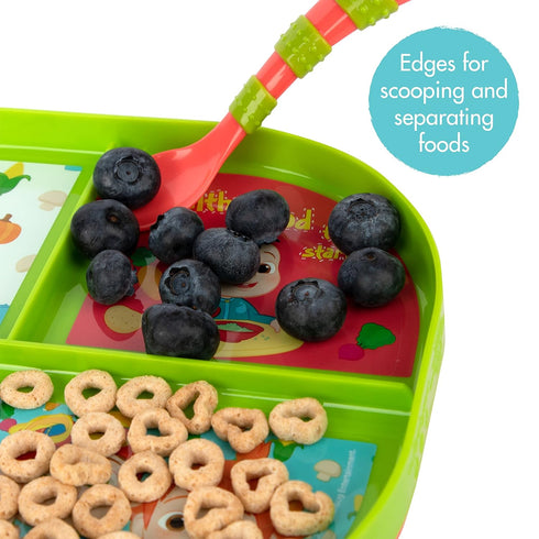 The First Years CoComelon Toddler Dinnerware Set - Plastic Dinnerware Set and Toddler Utensils - 2 Reversible Baby Plates and 4 Textured Baby Spoo...